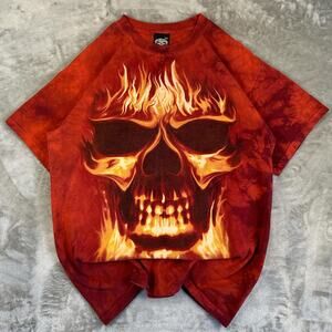 Vintage 2005 Skullbone Skeleton Flames tie-dye T-Shirt size M skull rock biker